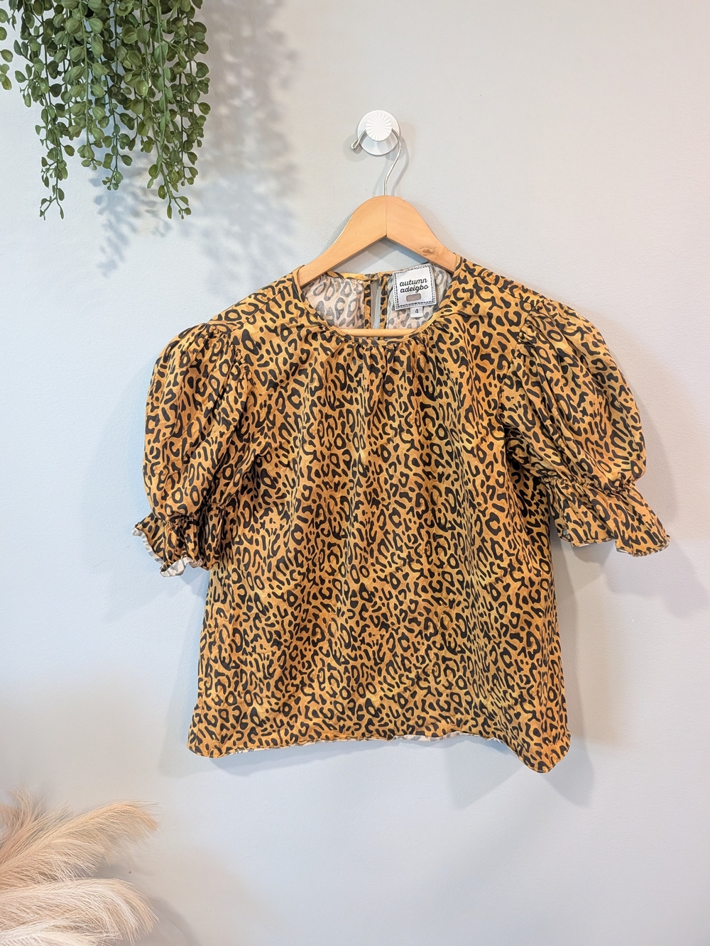 Autumn Adeigbo Leopard Puff Sleeve Blouse - Mustard & Black Size 4